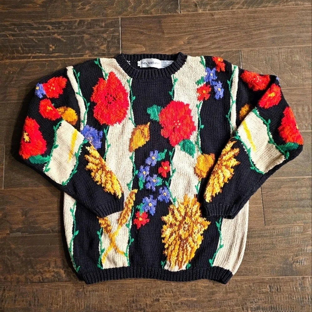 Vintage "The Eagle's Eye" Women's Knit Floral Sweater sz large - Picture 3 of 8